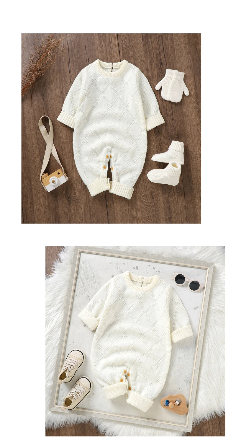 New Spring Autumn Solid Color Knitted Acrylic Long Sleeve 1-18 Months Newborn Baby Boys Girls Rompers Jumpsuit Bodysuit DGUKYM