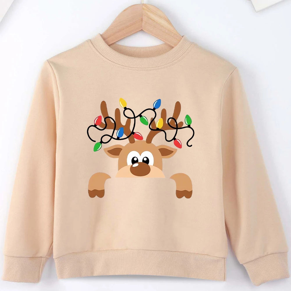 Cute Christmas Reindeer Baby Clothes 2-14 Years Boy Girl Sweatshirt Fashion Kawaii Harajuku Xmas Vibe Kids Hoodie Cheap Hot Sale