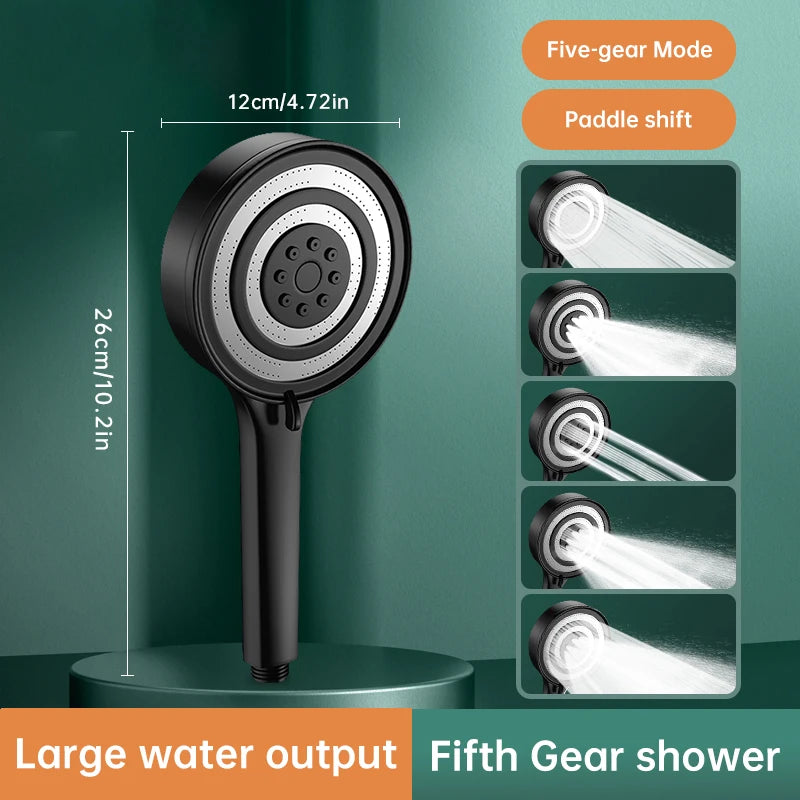 Musurjoy Bathroom Shower/Shower System Powerful Booster Spray Shower Head/5 Spout Modes/Large Panel Outlet