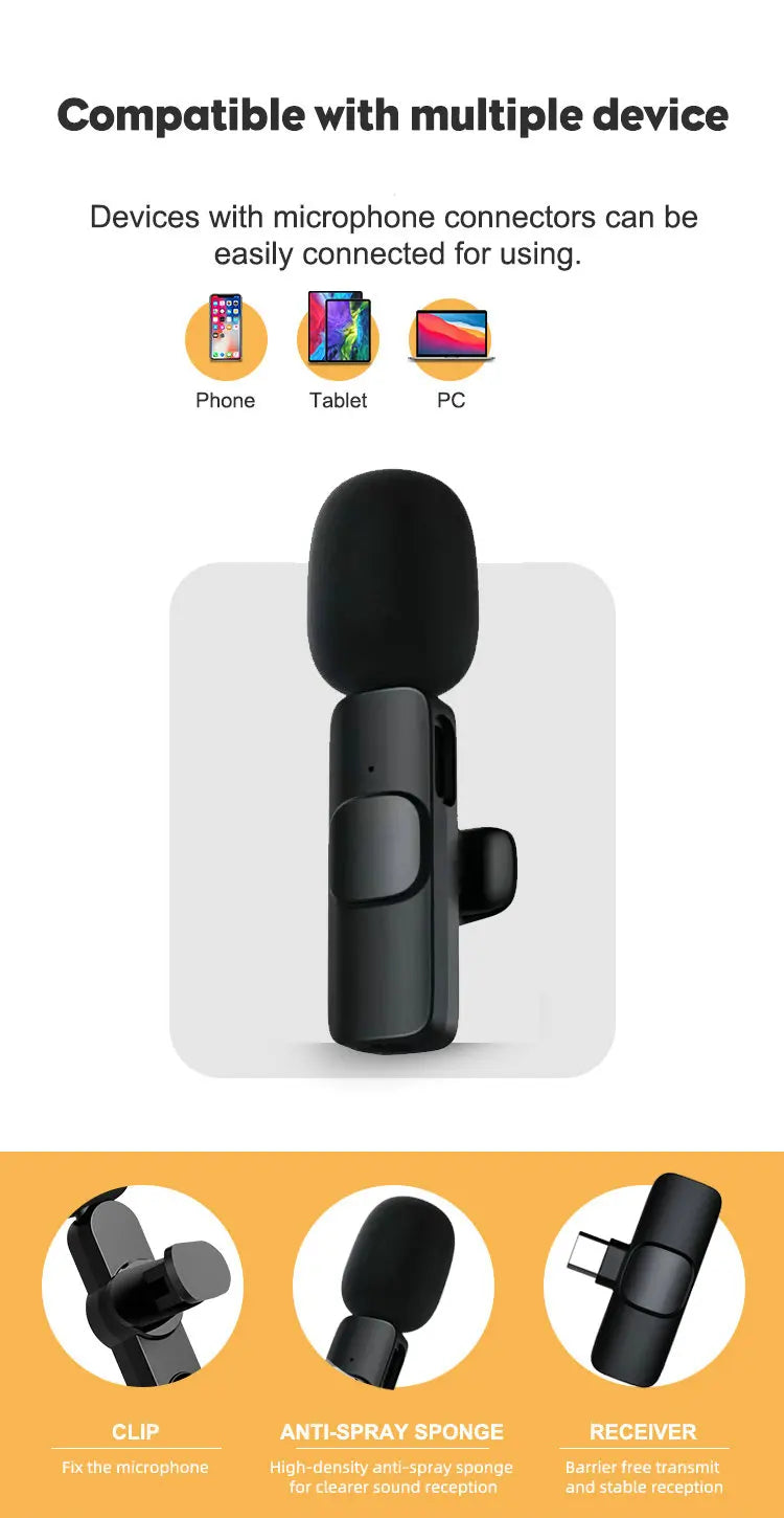 Wireless Lavalier Microphone Portable Audio Video Recording Mic For IPhone Android Mobile Phone Live Broadcast Game Microfonoe