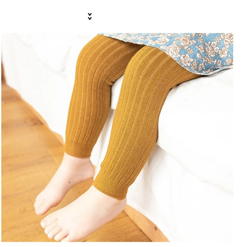 Spring Autumn Baby Children Leggings Soild Color Cotton Ribbed Pants Kids Stretch Knitting Trousers Girls Versatile Cropped Pant