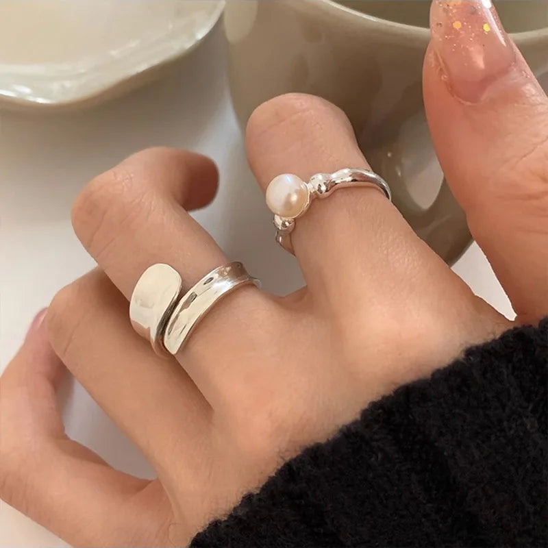 Fashion Creative Hollow Irregular Opening Rings New Minimalist Silver Color Geometric Punk Rings for Women Party Jewelry Gifts