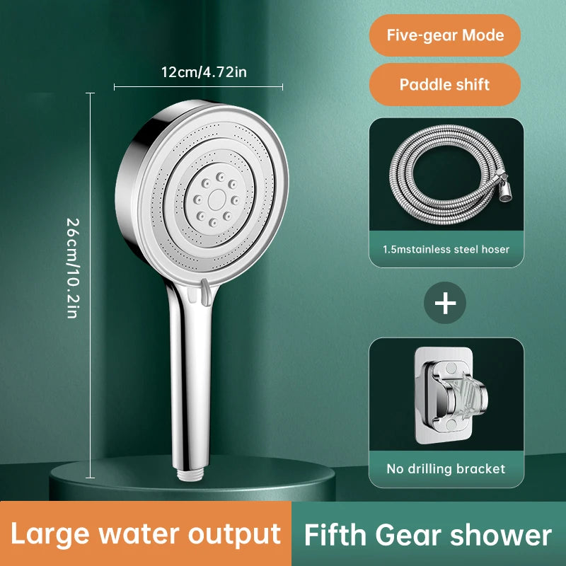 Musurjoy Bathroom Shower/Shower System Powerful Booster Spray Shower Head/5 Spout Modes/Large Panel Outlet