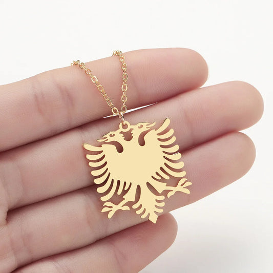 Stainless Steel Albanian Double Headed Eagle Necklace Russian Albania Flag Eagle Pendants Emblem Ethnic Jewelry Gifts Choker