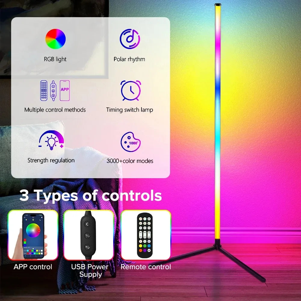 Smart RGB Dream Color Floor Lamp with Music Sync Modern 16 Million Color Changing Standing Mood Light with APP & Remote Control