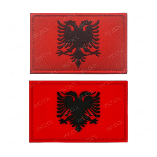 Embroidered Albania Flag Patches Albanian PVC Rubber Flags Patch Shoulder Hook Loop Decorative Appliques For Jacket Cap Backpack
