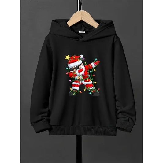Hoodies Merry Christmas Hip Hop Style Santa Claus Printed Fleece Hoodies Boy Casual Graphic Designs Stretch Fabric Autumn Winter