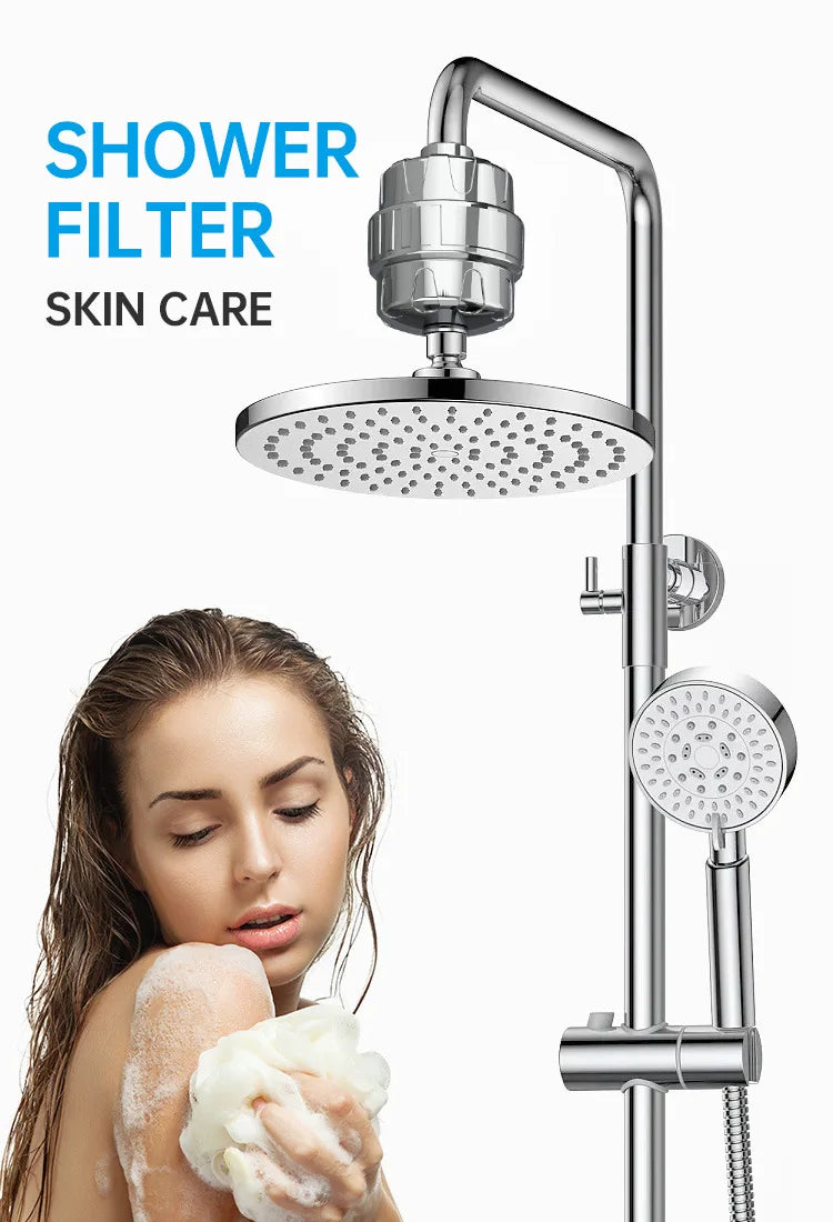 15 Stages Shower Water Filter Tap Water Remove Chlorine Heavy Metals Filtered Soften Hard Water Shower Head Filtration Purifier
