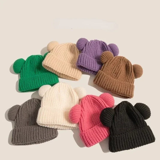New Korean Loose Big Head Waist Little Bear Ears Woolen Hat Kids Autumn Winter Thickened Warm Knitted Hat Cute Ear Protection