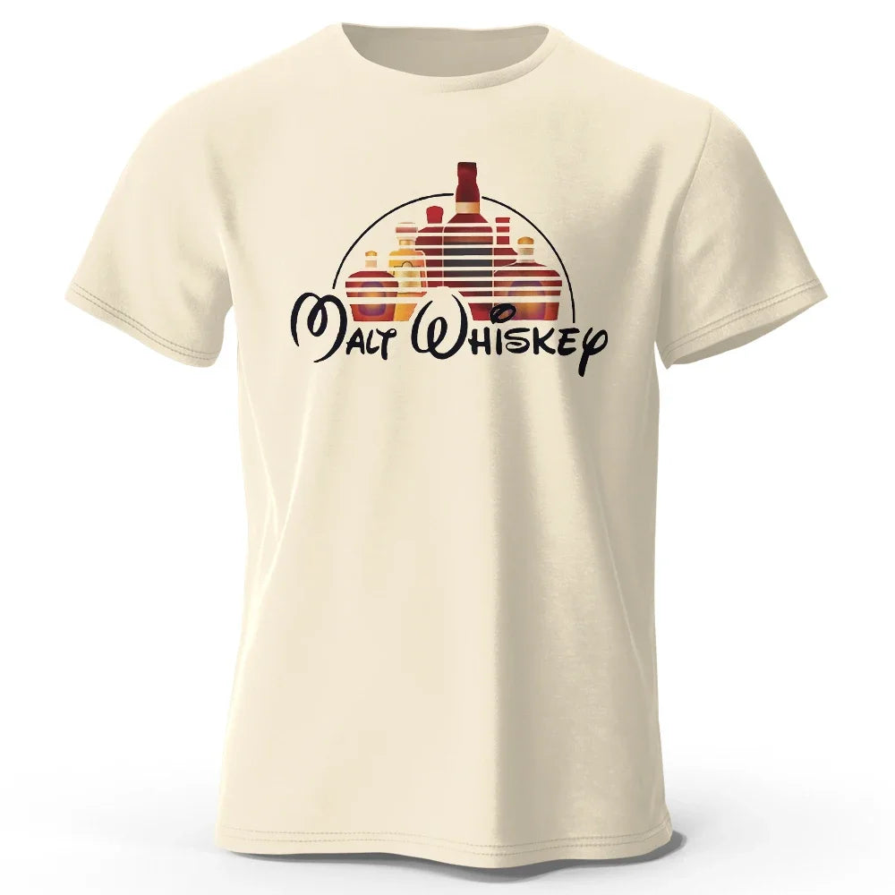 Men's Malt Whiskey Printed T-Shirt 100% Cotton Oversized Funny Graphic Tees for Men Women Summer Tops