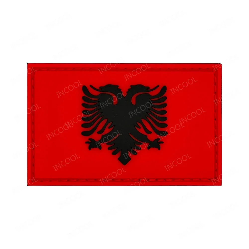 Embroidered Albania Flag Patches Albanian PVC Rubber Flags Patch Shoulder Hook Loop Decorative Appliques For Jacket Cap Backpack