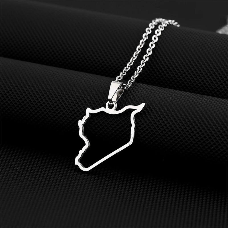 Stainless Steel Syria Map Flag Pendant Necklaces for Women Men Gold Color/Silver Color Charm Fashion Syrians Map Chain Jewelry