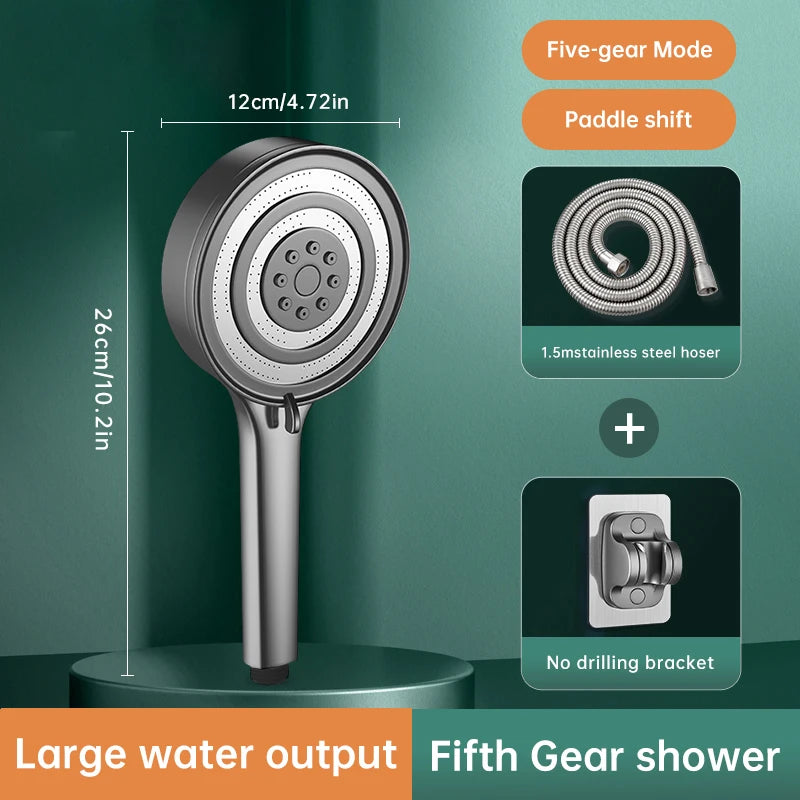 Musurjoy Bathroom Shower/Shower System Powerful Booster Spray Shower Head/5 Spout Modes/Large Panel Outlet