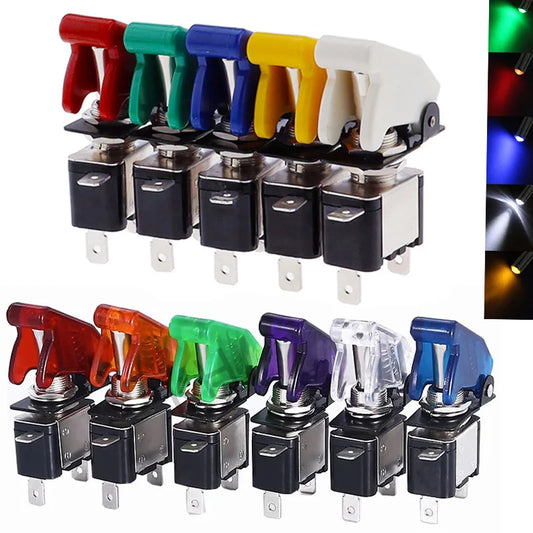Auto Car Boat Truck Illuminated Led Toggle Switch With Safety Aircraft Flip Up Cover Guard Red Blue Green Yellow White 12V20A
