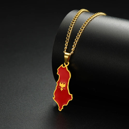 Amaxer Trendy Personalized Colorful Albania Map Mountain Range Continent Outline Necklaces Charm Fashion Ethnic Choker Jewelry